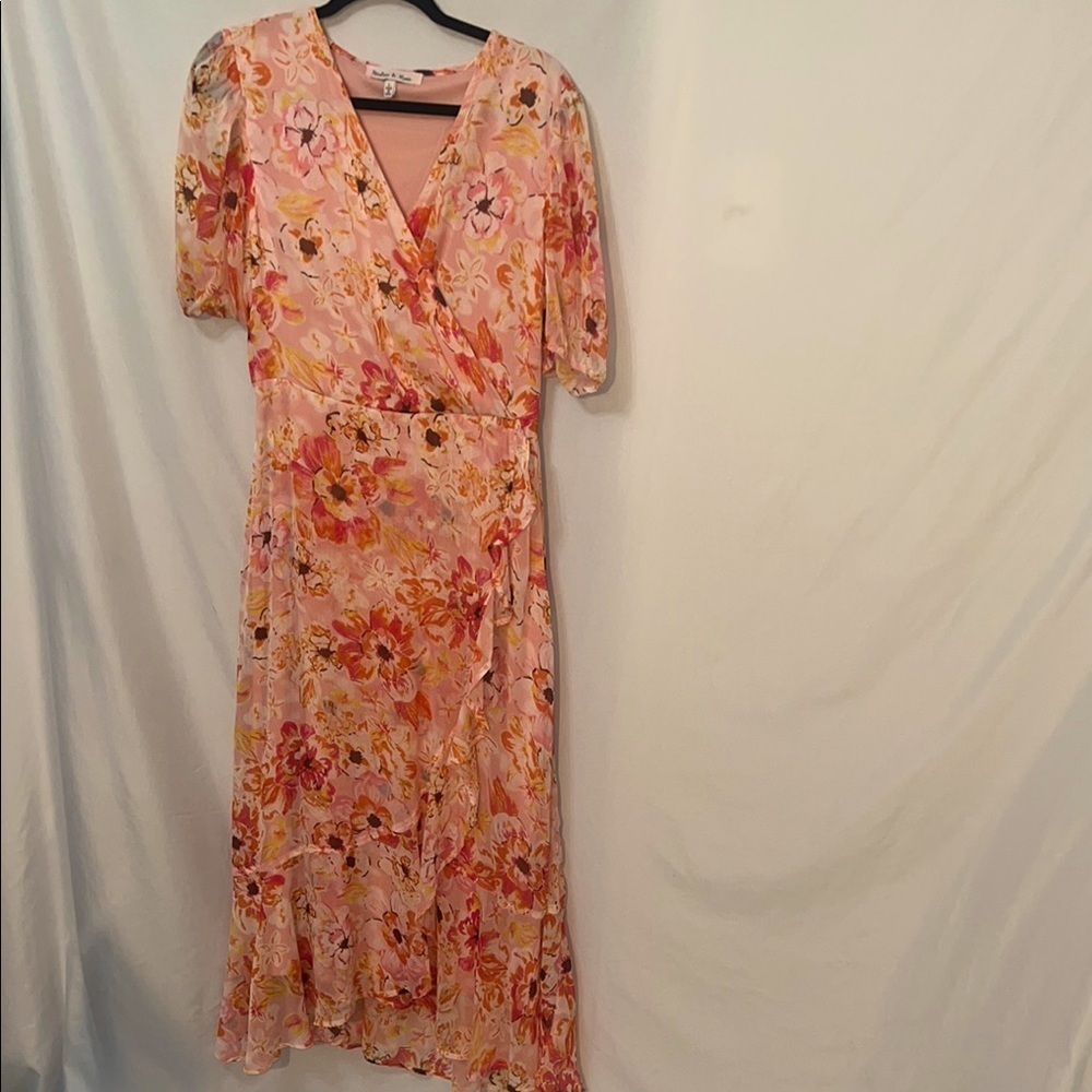 Harlow & Rose Womens Floral Faux Wrap Dress in Pink & Orange Size Large